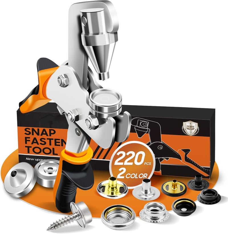 toolhoper Snap Fastener Tool, Snap Kit with Tool, Canvas Snap Tool with 220 pcs Boat Cover Snaps, Repair and Replace Snaps DIY Leather, Sewing, Tarps, Fabric - Image 1